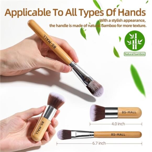 BS-MALL Makeup Brush Set 11Pcs Bamboo Synthetic Kabuki Brush Set Foundation - Picture 3 of 7